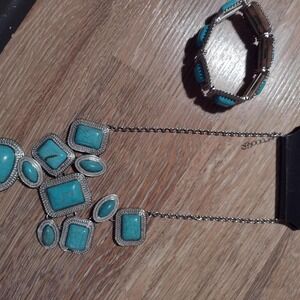 Turquoise and silver statement necklace Lake Shore Drive
